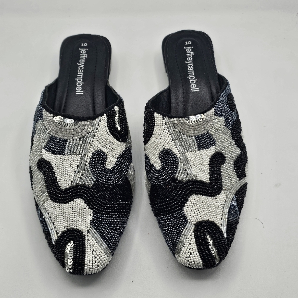 Jeffrey Campbell Black and Gray Beaded Mules